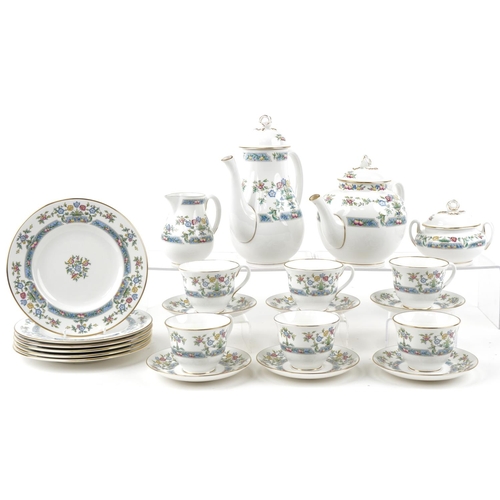 554 - Royal Worcester Mayfield part tea service including a teapot, coffee pot, side plates, cups and sauc... 