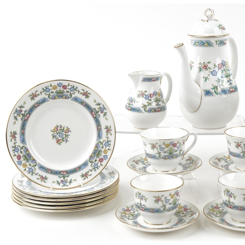 554 - Royal Worcester Mayfield part tea service including a teapot, coffee pot, side plates, cups and sauc... 