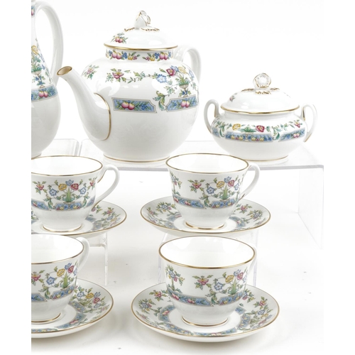 554 - Royal Worcester Mayfield part tea service including a teapot, coffee pot, side plates, cups and sauc... 