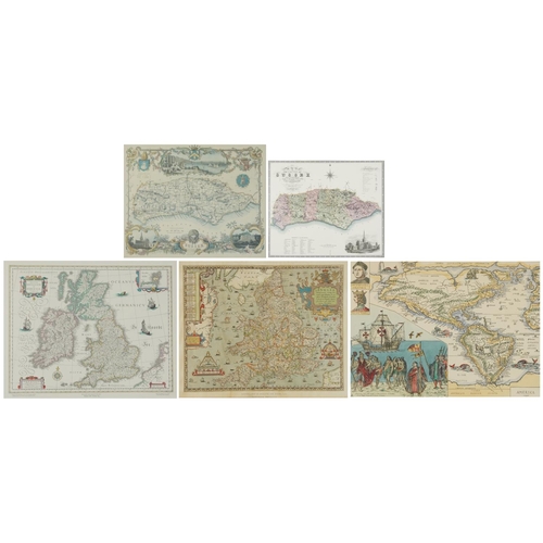 2480 - Group of five various maps comprising Sussex, Great Britain, The United Kingdom, America and East Su... 