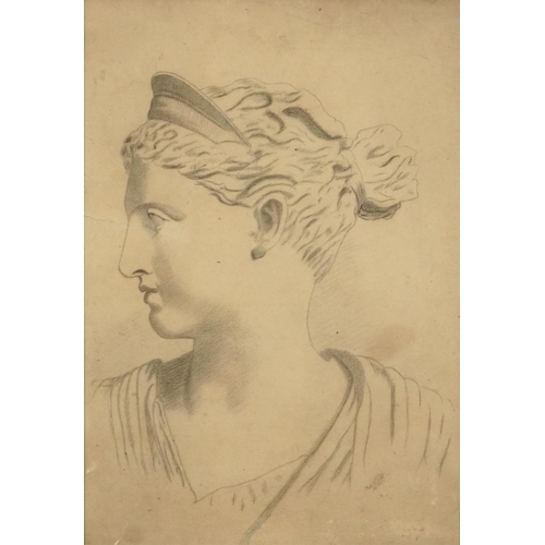 3435 - Diana goddess of nature, late 19th century charcoal on cardboard, indistinctly signed, dated 1885, w... 