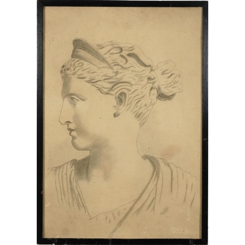 3435 - Diana goddess of nature, late 19th century charcoal on cardboard, indistinctly signed, dated 1885, w... 