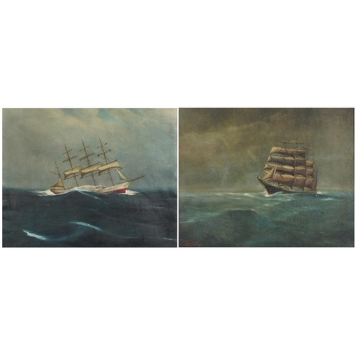 3413 - F. Moyson - Belgian training ship L'Avenir, pair of oil on canvasses, one signed lower to the left c... 