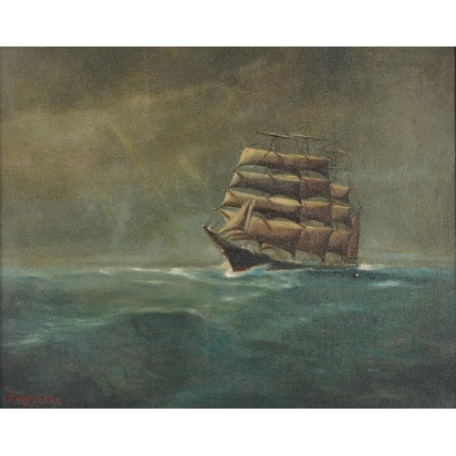 3413 - F. Moyson - Belgian training ship L'Avenir, pair of oil on canvasses, one signed lower to the left c... 