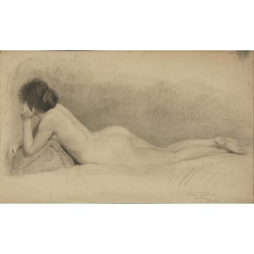  Francis Bernard Dicksee (1853-1928) - Reclining female nude, drawing, watercolour and black and whit... 