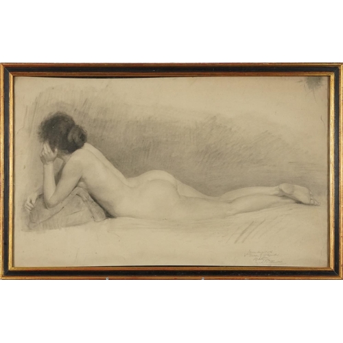 3595 - Francis Bernard Dicksee (1853-1928) - Reclining female nude, drawing, watercolour and black and whit... 