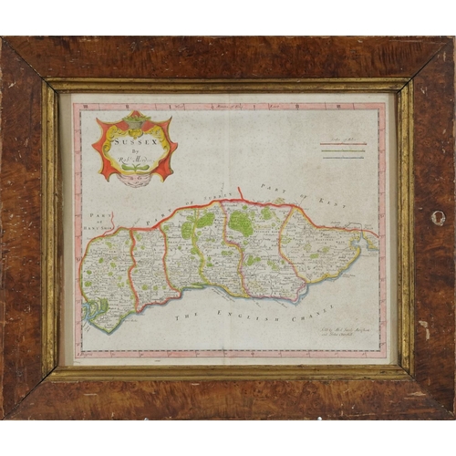 2478 - Robert Morden - Map of Sussex, hand coloured engraving circa 1695, retailed by Abel Swale, Awnsham &... 