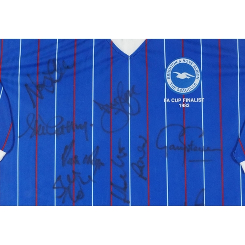 2483 - Signed Brighton & Hove Albion FA Cup Finalists 1983 home shirt signed by the whole team, framed and ... 