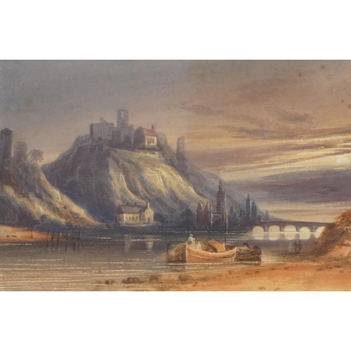 3425 - Landscape, 19th century continental school watercolour on paper within a giltwood and gesso scrollwo... 