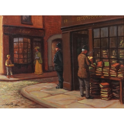 3427 - John Pryde - Street scene, 20th century British school oil on canvas together with a certificate of ... 