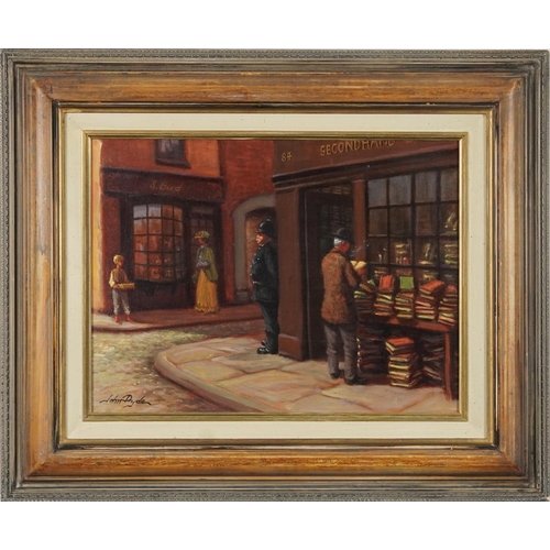 3427 - John Pryde - Street scene, 20th century British school oil on canvas together with a certificate of ... 