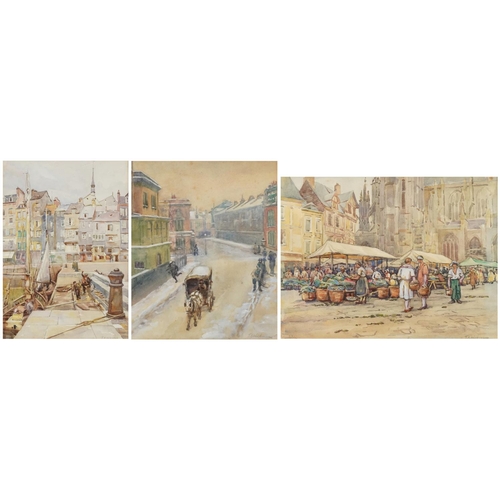 3490 - F. A. Wilkinson - Pair of 19th century street scenes, 19th century British school watercolour on pap... 