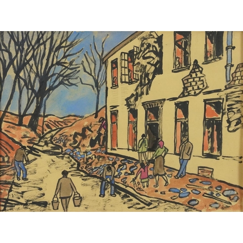 3482 - Street scene, 20th century continental school watercolour and pencil on paper, framed and glazed, 38... 