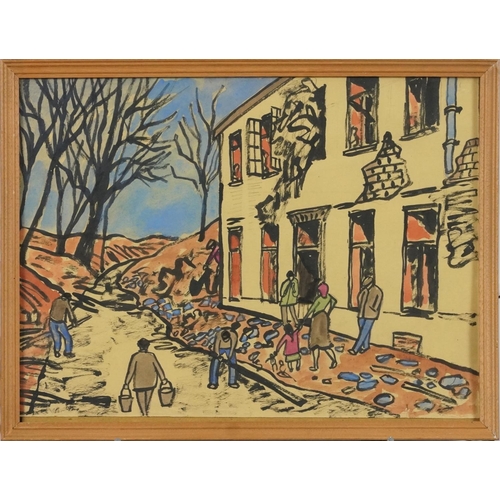 3482 - Street scene, 20th century continental school watercolour and pencil on paper, framed and glazed, 38... 