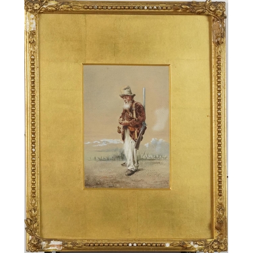 3481 - Full length portrait of a man, 19th century Canadian school watercolour on paper, indistinctly signe... 