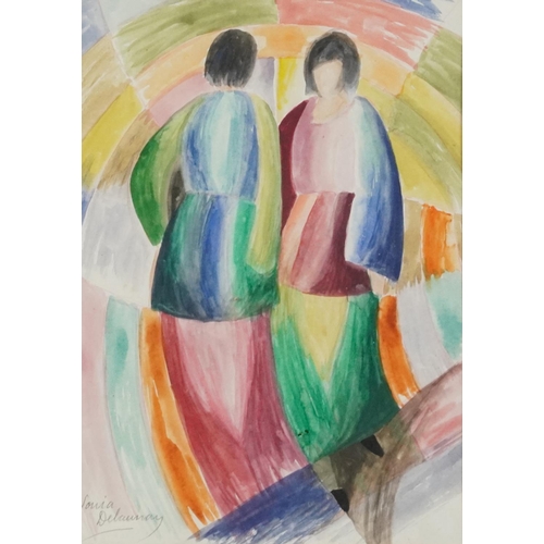 3485 - After Sonia Delaunay - Study of two females, 20th century British school watercolour on paper, signe... 