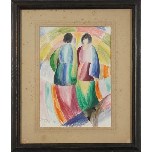 3485 - After Sonia Delaunay - Study of two females, 20th century British school watercolour on paper, signe... 