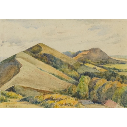 3433 - P. Henry - Hillside landscape, 20th century Irish school watercolour on wove paper, signed lower lef... 