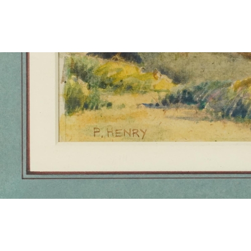 3433 - P. Henry - Hillside landscape, 20th century Irish school watercolour on wove paper, signed lower lef... 