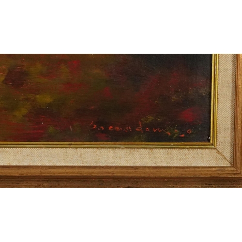 3596 - Wildfire, 20th century Dutch Impressionist school oil on board, indistinctly signed lower right corn... 