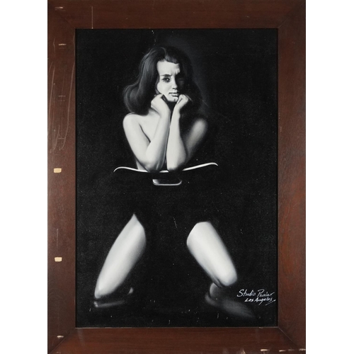 3408 - Study of Christine Keeler, mid 20th century American school oil on board, inscribed lower right corn... 