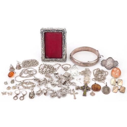 3361 - Antique and later silver jewellery and a miniature silver photo frame including a Victorian aestheti... 