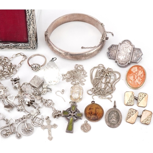 3361 - Antique and later silver jewellery and a miniature silver photo frame including a Victorian aestheti... 