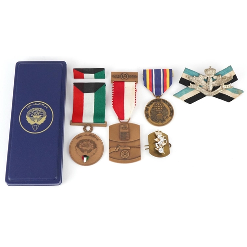 2566 - Military interest medals and cap badges including Imperial General Service Award for a Pointsman Lev... 