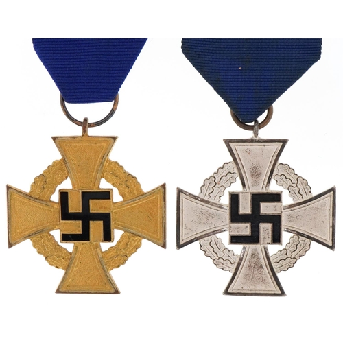 2582 - Two German military World War II Long Service medals in gold and silver