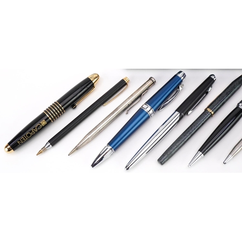 1156 - Fountain pens and ballpoint pens, predominantly Cross, and a white metal Yard-O-Led propelling penci... 