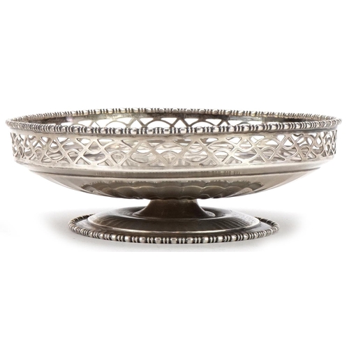 430 - Silver bonbon dish with pierced frieze, raised on a circular foot, Birmingham 1932 by Mappin & Webb,... 