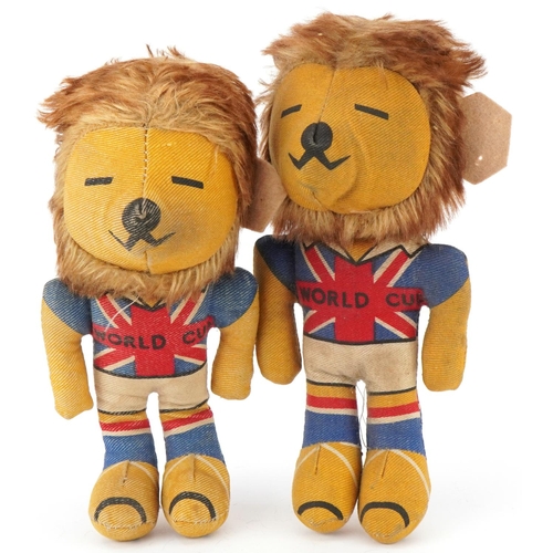 2409 - Two Pedigree 1966 Football World Cup Willy stuffed toys in the form of lions, 26cm high