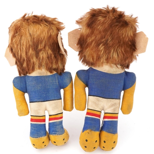 2409 - Two Pedigree 1966 Football World Cup Willy stuffed toys in the form of lions, 26cm high