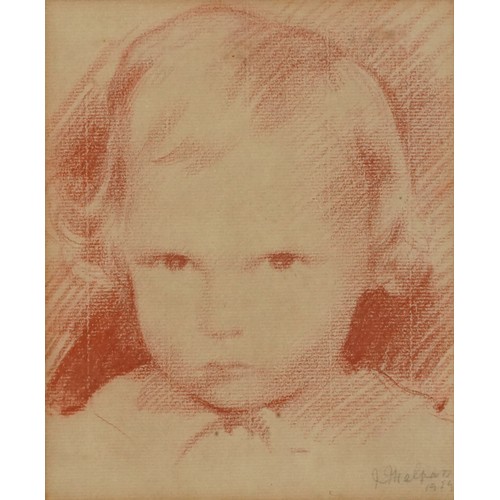 3608 - Portrait of a child, early 20th century Continental School, red chalk on paper, indistinctly signed ... 