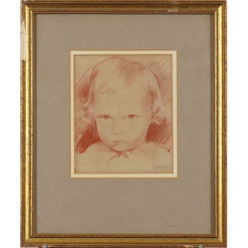 3608 - Portrait of a child, early 20th century Continental School, red chalk on paper, indistinctly signed ... 