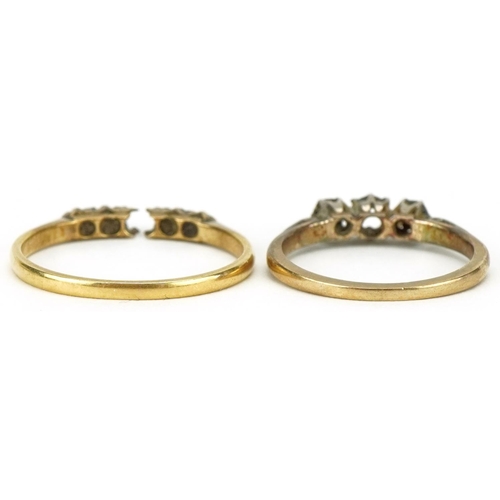 3323 - Broken 18ct gold diamond ring, 2.1g and a broken 9ct gold diamond ring 1.7g