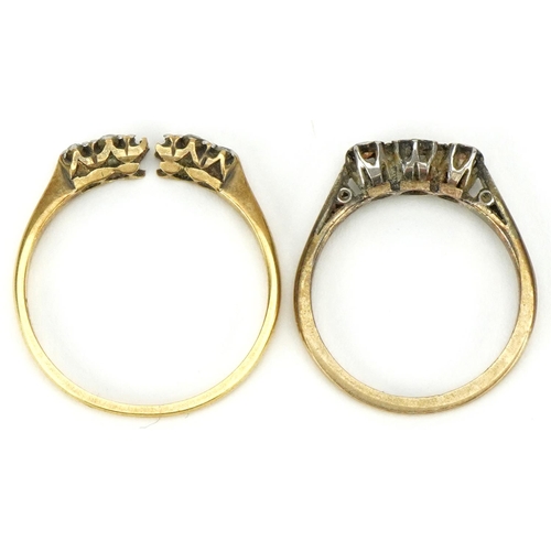 3323 - Broken 18ct gold diamond ring, 2.1g and a broken 9ct gold diamond ring 1.7g