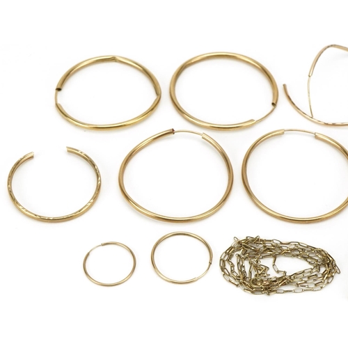 3247 - 9ct gold jewellery comprising hoop earrings, necklace and bracelet, total weight 6.4g