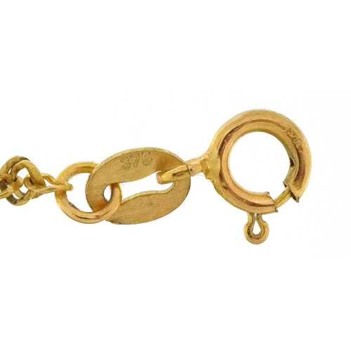 3220 - Two 9ct gold bracelets including a three tone example, each 17cm in length, total 2.1g