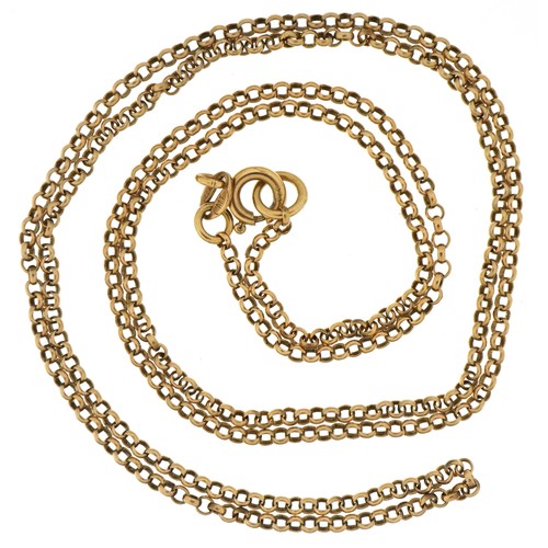 3227 - 9ct gold Belcher link necklace, 60cm in length, 5.2g