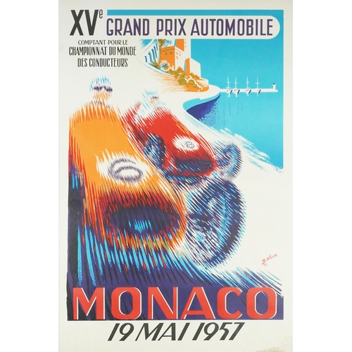 2488 - B. Minne - Monaco Grand Prix 9th May 1957 poster, lithograph in colour, framed and glazed, 99cm x 67... 