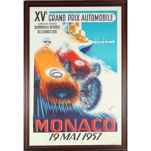 2488 - B. Minne - Monaco Grand Prix 9th May 1957 poster, lithograph in colour, framed and glazed, 99cm x 67... 