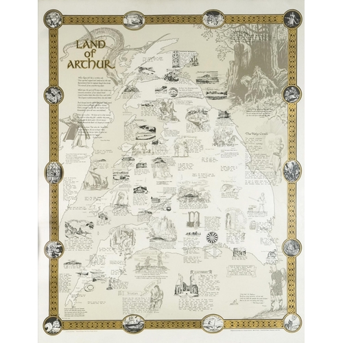 3451 - Forester Roberts - Land of Arthur, A map of England With Historic Settlements, screen print, framed ... 