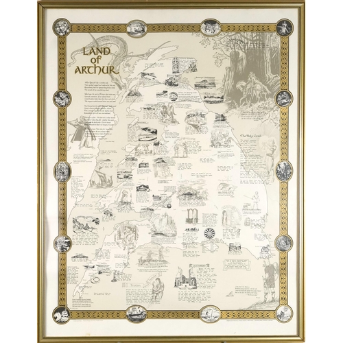 3451 - Forester Roberts - Land of Arthur, A map of England With Historic Settlements, screen print, framed ... 