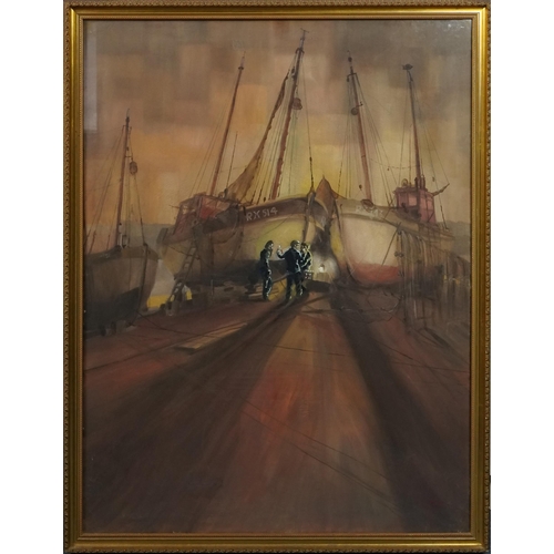 3454 - CRS - Boatyard, early 20th century British school oil on canvas within a gilt moulded frame, indisti... 