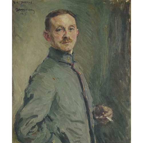  S.L. Baums - Three quarter length portrait of a German field officer, oil on board, indistinctly sig... 