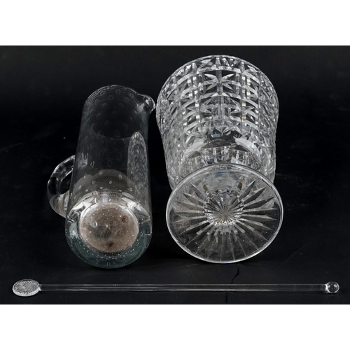 1401 - 20th century Empoli style glass lemonade jug and stirrer, 33cm high, together with a late 20th centu... 