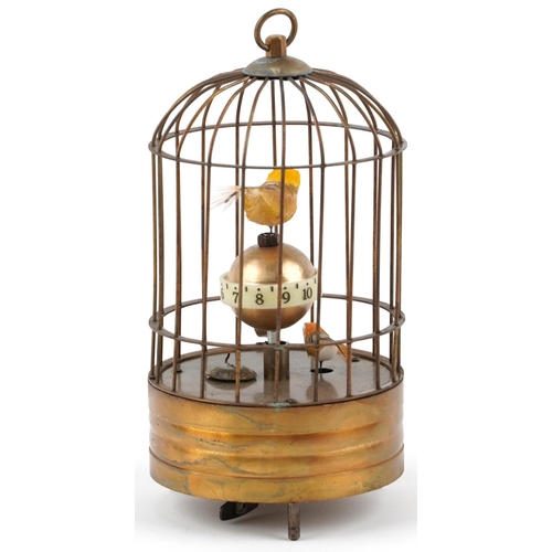 1210 - Clockwork automaton birdcage alarm clock, 19cm high