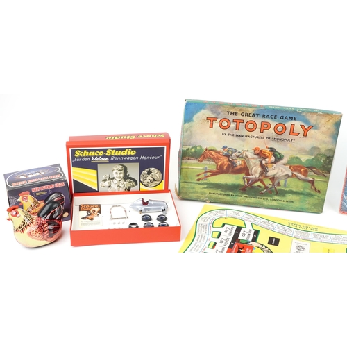 2022 - Totopoly The Great Race Game, tinplate battery operated model of a hen, two Chad Valley jigsaw puzzl... 