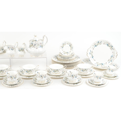 562 - Royal Albert Brigadoon six piece dinner and tea service, the teapot 19cm high